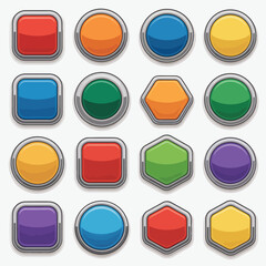Colorful Shiny Buttons Game UI Design Elements Set