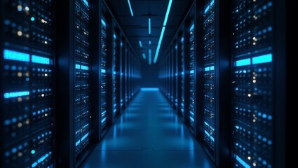 Fototapeta premium Data Center Server Room Corridor