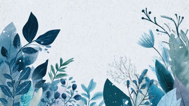 Winter background design. with watercolor brush texture, Flower and botanical leaves watercolor hand drawing. Abstract art wallpaper design for wall arts, wedding and VIP invite card. Vector EPS10, n