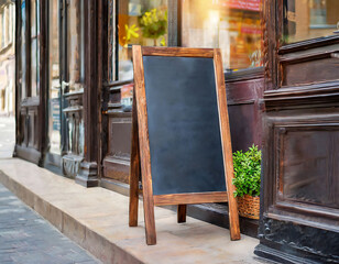Blank slate on the street near the Cafe or Pub. Business Center, Shopping Center, Center. Copy space, empty space for advertising