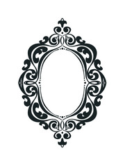 Elegant oval frame with ornate, symmetrical, baroque-style flourishes.