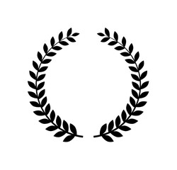 Simple black laurel wreath graphic design, circular shape, decorative element. © Bushcraft