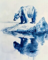 watercolor polar bear on iceberg blue and white on bear .