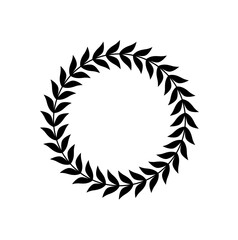 Obraz premium Circular laurel wreath frame, black silhouette, simple leaf design, elegant border.