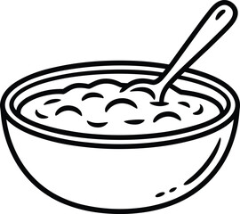 Cranberry Sauce in Bowl with Spoon – Minimal Line Art Vector Illustration