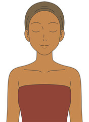 Flat vector close-up beautiful woman with glowing skin, highlighting the effects of collagen treatment. A fashion model with flawless skin showcases the power of expert dermatology.