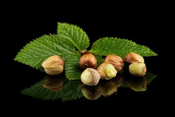 studio photography hazelnuts on black