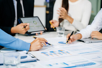 Business team meeting. professional investor working new start up project. Finance task. with smart phone and laptop and digital tablet