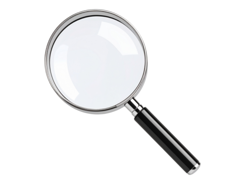 Realistic 3D search magnifying glass icon, isolated on a transparent background