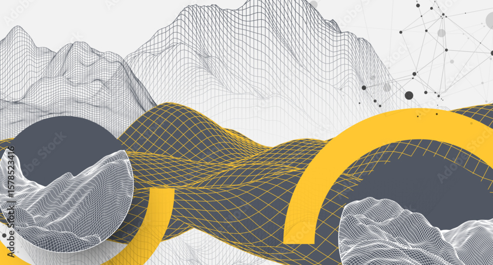 Poster the abstract wave is made in a frame style. template for science and technology presentation. vector