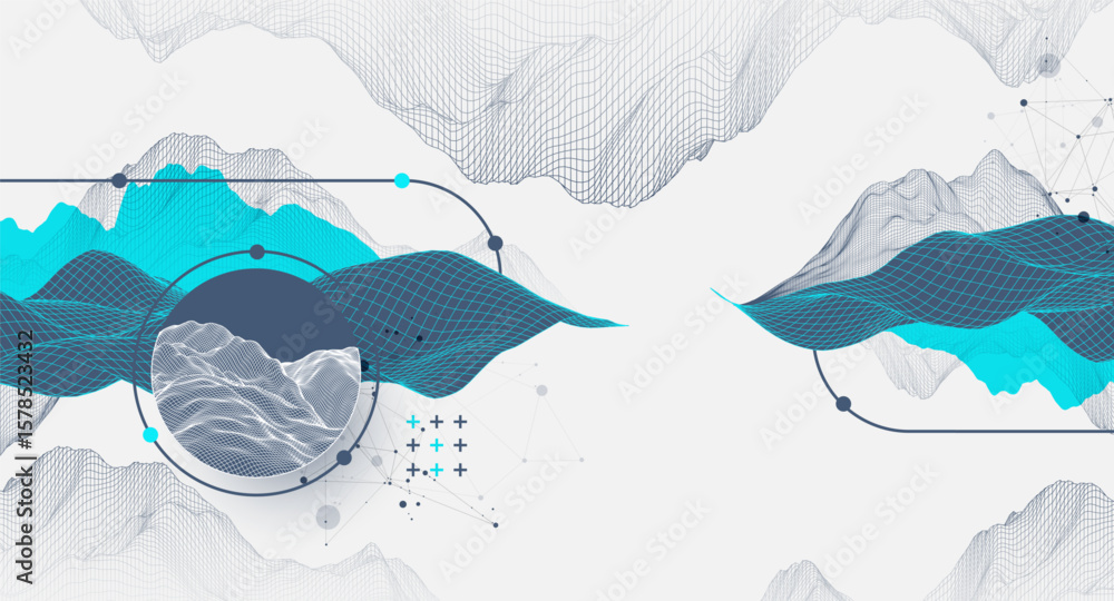 Poster the abstract wave is made in a frame style. template for science and technology presentation. vector