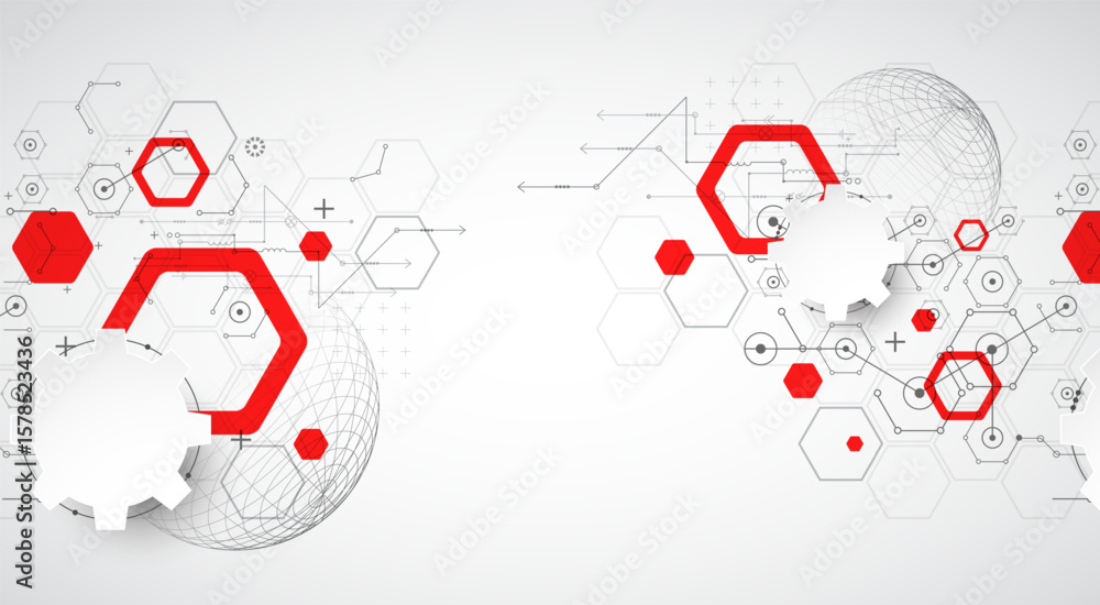 Poster science and technology background using hexagon and sphere shapes. vector.