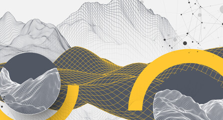The abstract wave is made in a frame style. Template for science and technology presentation. Vector art.