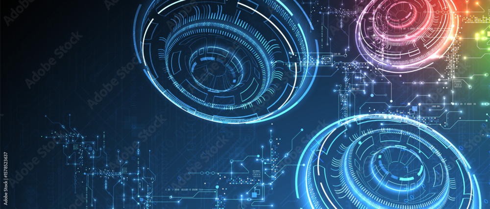 Poster Abstract background. Scientific and technological concept with the use of technical elements formed in the shape of a circle. Vector
