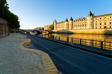 Sand of the Paris-Plage beach  in the 4th arrondissement of Paris city