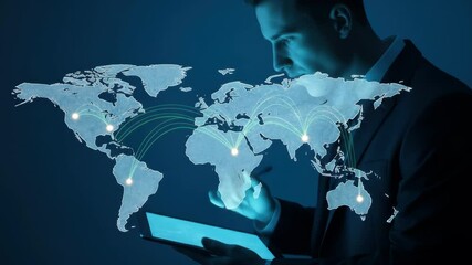 Global business network connectivity digital map professional businessman - Powered by Adobe