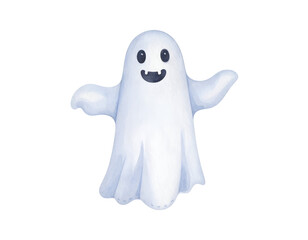 Obraz premium cute ghost plush toy watercolor illustration halloween stitched smile kawaii spooky soft decor 