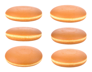 Six Round Japanese Anpan Breads Isolated on Transparent Background Food Photography Closeup of Sweet Pastry Displaying Fresh Brown and Golden Textures
