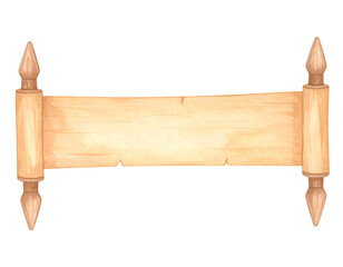 halloween wooden scroll banner with carved tips and old parchment texture in watercolor style on isolated background
