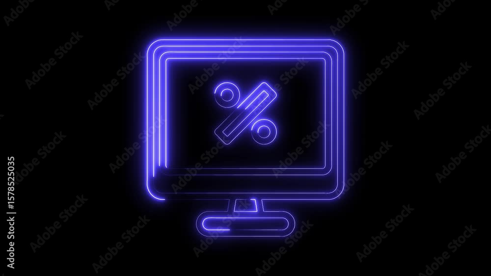 Poster neon style computer screen displaying percentage sign against black background animation
