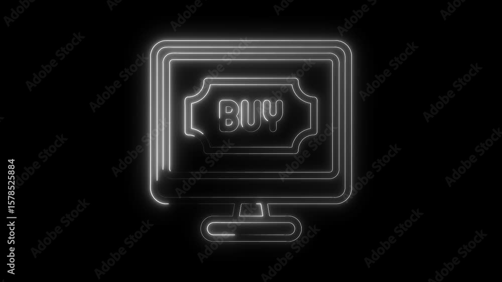 Poster neon computer displaying a buy symbol for ecommerce and online shopping concept