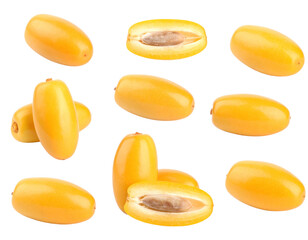Compilation Of Raw Yellow Dates Isolated On Transparent Background With Varying Angles Showing Details Of The Fruit