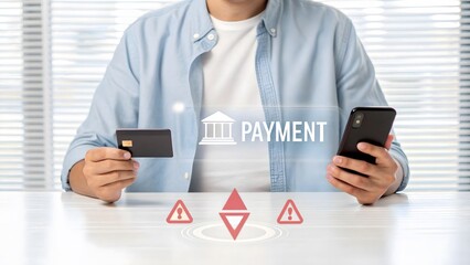 Person holding credit card and smartphone for payment banking