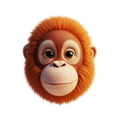 Obraz premium Adorable 3D Rendered Orangutan Baby Face; Happy, Friendly Expression; Isolated on Black Background.