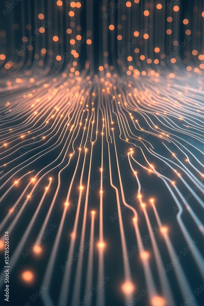 Poster glowing lines connecting dots form a network, representing neural networks in a flowing pattern agai