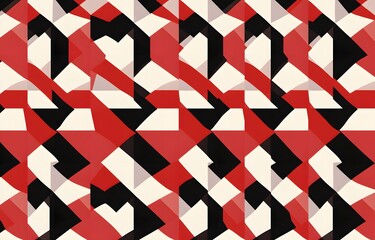 Seamless red and white abstract geometric pattern background.