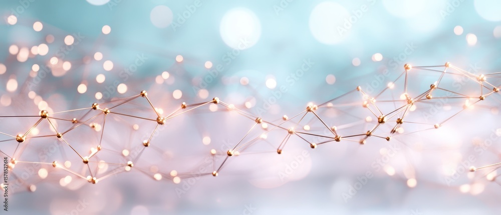Poster glowing network links connecting points on blurred background illustrating neural data arrangement a