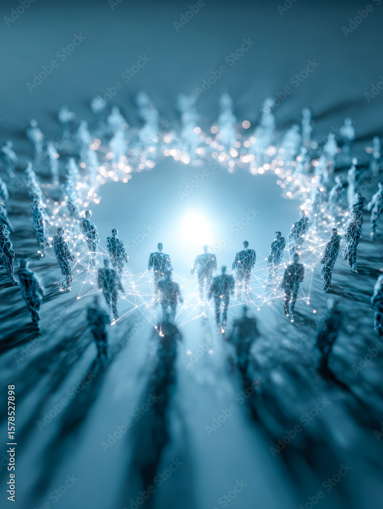 Poster digital networking and connection among people in a futuristic environment