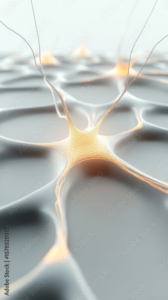 Poster interconnected network nodes glowing on gray surface. abstract representation of artificial neural n