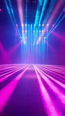 Illuminated artistic stage with bright neon light beams high resolution picture