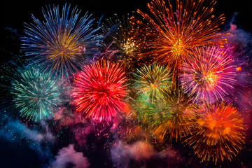 Obraz premium Vibrant fireworks display illuminating the night sky with colorful bursts and sparks