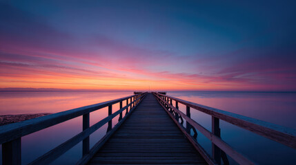 Watch the sunrise over the serene pier tranquil seaside location landscape photography peaceful waters captured from the end of the dock natural beauty awaits