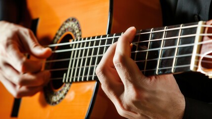 Obraz premium CloseUp of a Guitar in Hands at a Concert