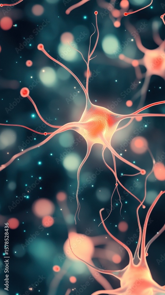 Poster connected neural networks cluster with bokeh lights and dark blue background for deep machine learni