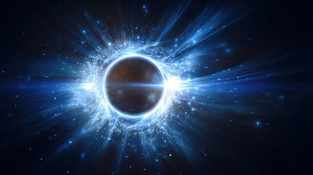 Blue energy radiates from a black hole core in cosmic space