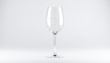Conceptual abstract wine glass created from transparent 3D lines in wireframe style, centered on white, ideal for tech or design themes.