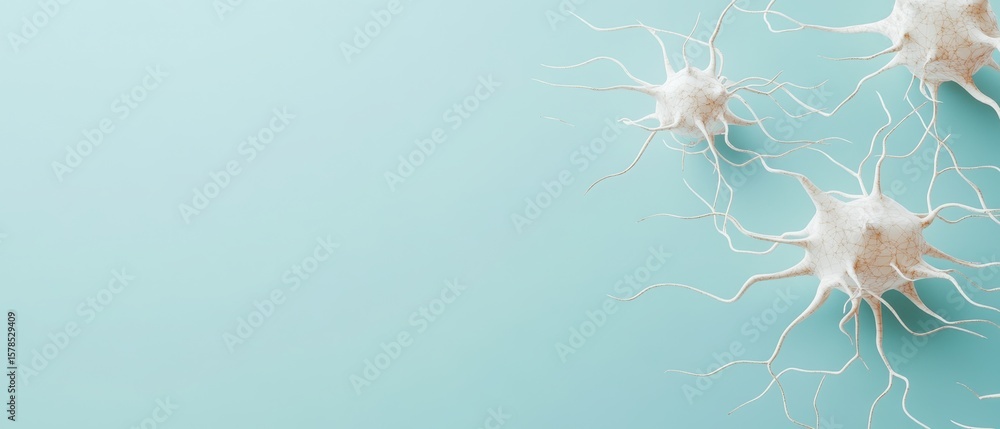 Poster white neural net structures on a light blue plain surface. network components in abstract compositio
