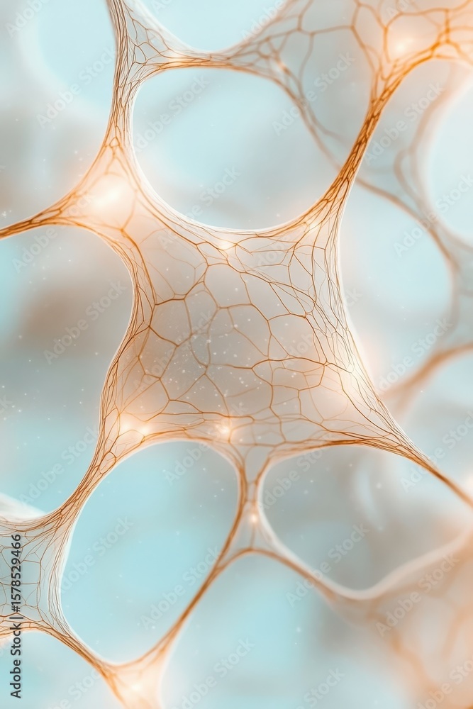 Poster complex network structure. white and orange color. artificial connections inside a mesh. neural netw