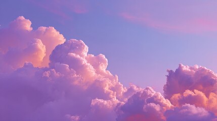 Beautiful purple sky at twilight with soft fluffy clouds. Copy space image. Place for adding text and design
