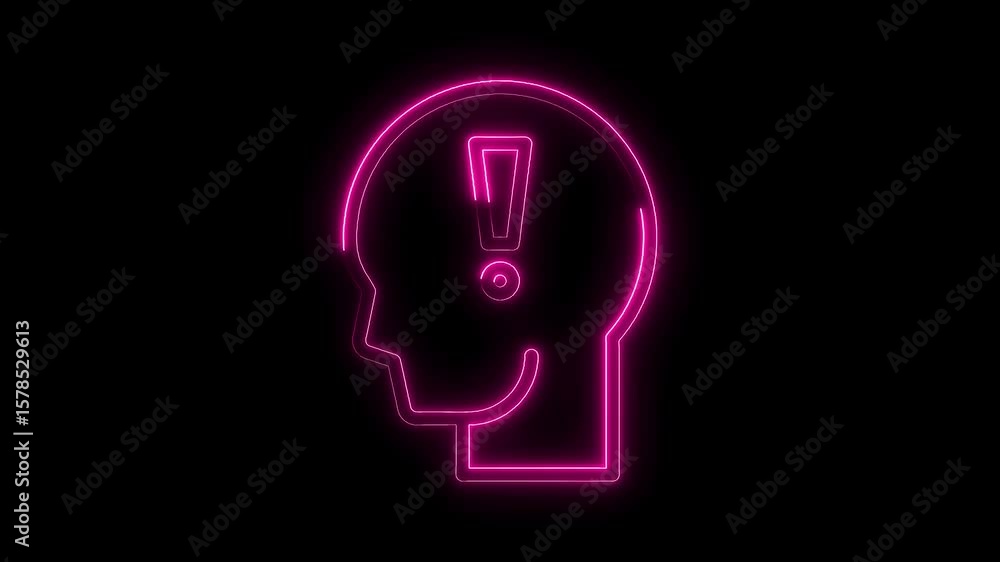 Poster neon glowing human head with exclamation mark idea represents creative problem solving process anima