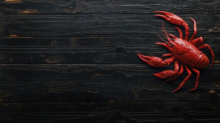 Seafood on a black wooden background. Banner Top view. Free space for your text.