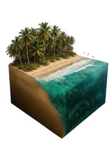 3D Tropical Island Cross-Section with Ocean and Palm Trees – Isometric Beach Diorama