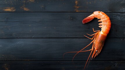 Seafood on a black wooden background. Banner Top view. Free space for your text.