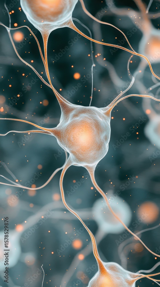 Poster networks connected by orange light on a blue background. neural network simulation. close up. comple