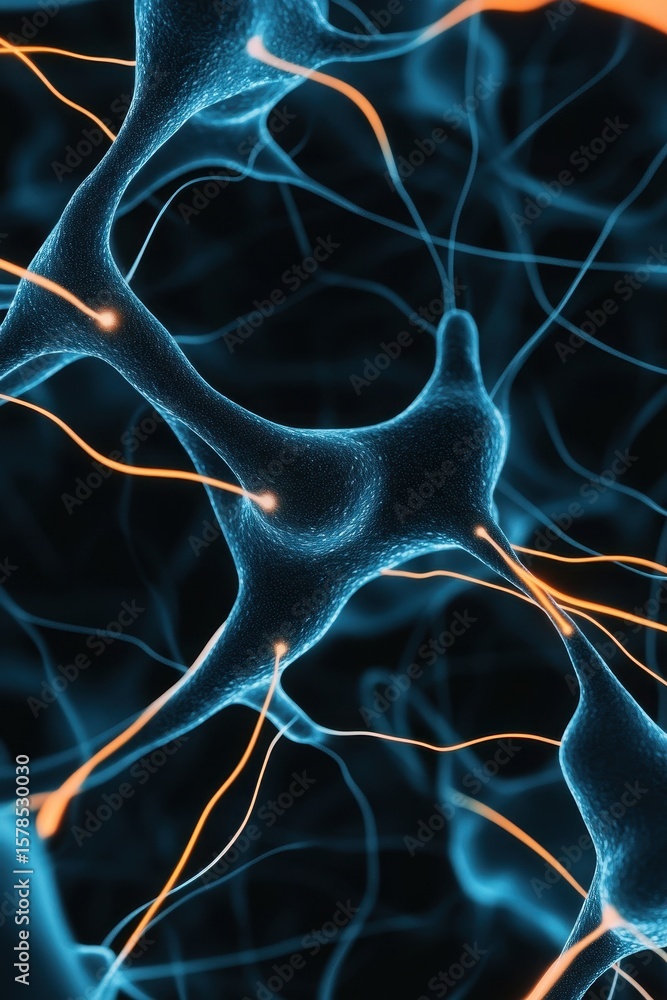 Poster blue neural network structure. artificial intelligence deep learning system. data connection illustr