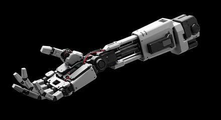 Mechanical arm with articulated hand isolated